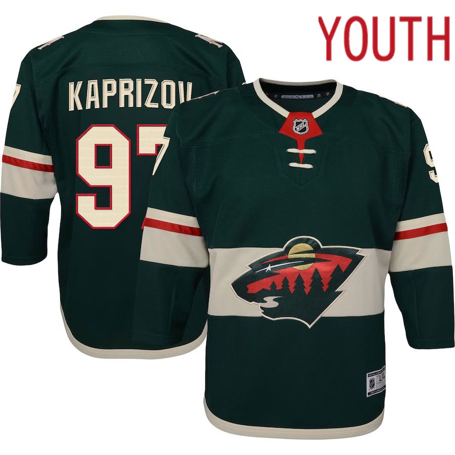 Youth Minnesota Wild 97 Kirill Kaprizov Green Home Premier Player NHL Jersey